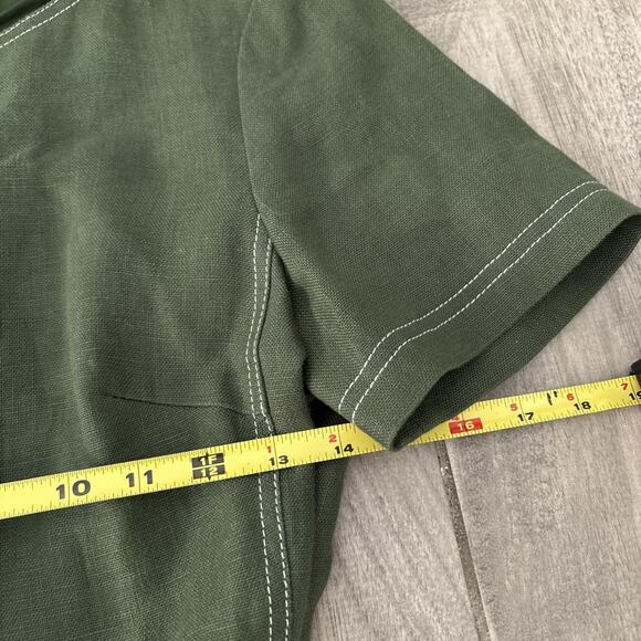 Tory Burch Nadia Dress Green Linen Short Sleeve Size 6 Belted Lined Zip Green - Picture 6 of 13